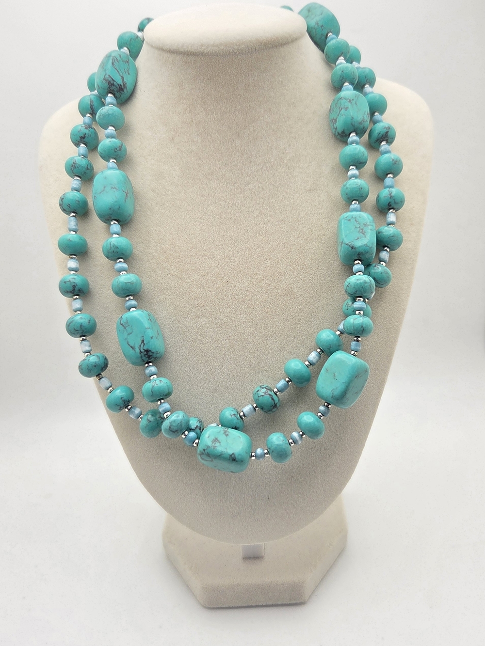 Premier Designs Double Strand Faux Turquoise Necklace - 20"